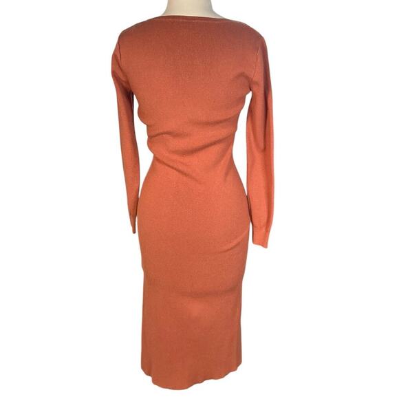 Rachel Zoe Midi Brown Sweater Dress Slit on the Leg Body Con Size Small Stretch - Picture 2 of 11